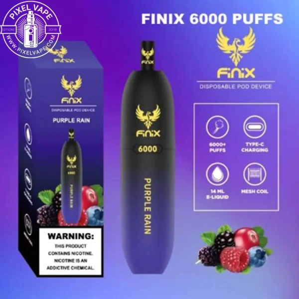 خرید پاد فینیکس 6000 پاف پرپل رین قیمت FINIX 6000 Puffs Purple Rain بررسی پاد یکبارمصرف فینیکس پرپل رین پاد سیستم 6000 پاف فینیکس قابل شارژ خرید اینترنتی فینیکس پرپل رین 6000 پاف طعم توت فرنگی تمشک بلوبری در پاد FINIX 6000 پاد یکبارمصرف فینیکس اورجینال